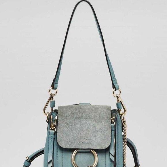 Chloe Light Blue Leather and Suede Mini Faye Backpack Bag - Picture 5 of 11
